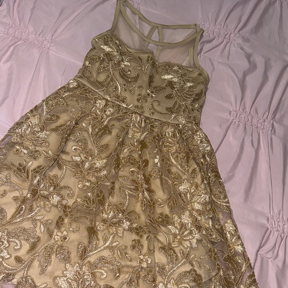 Elegant Gold Floral Kids Dress